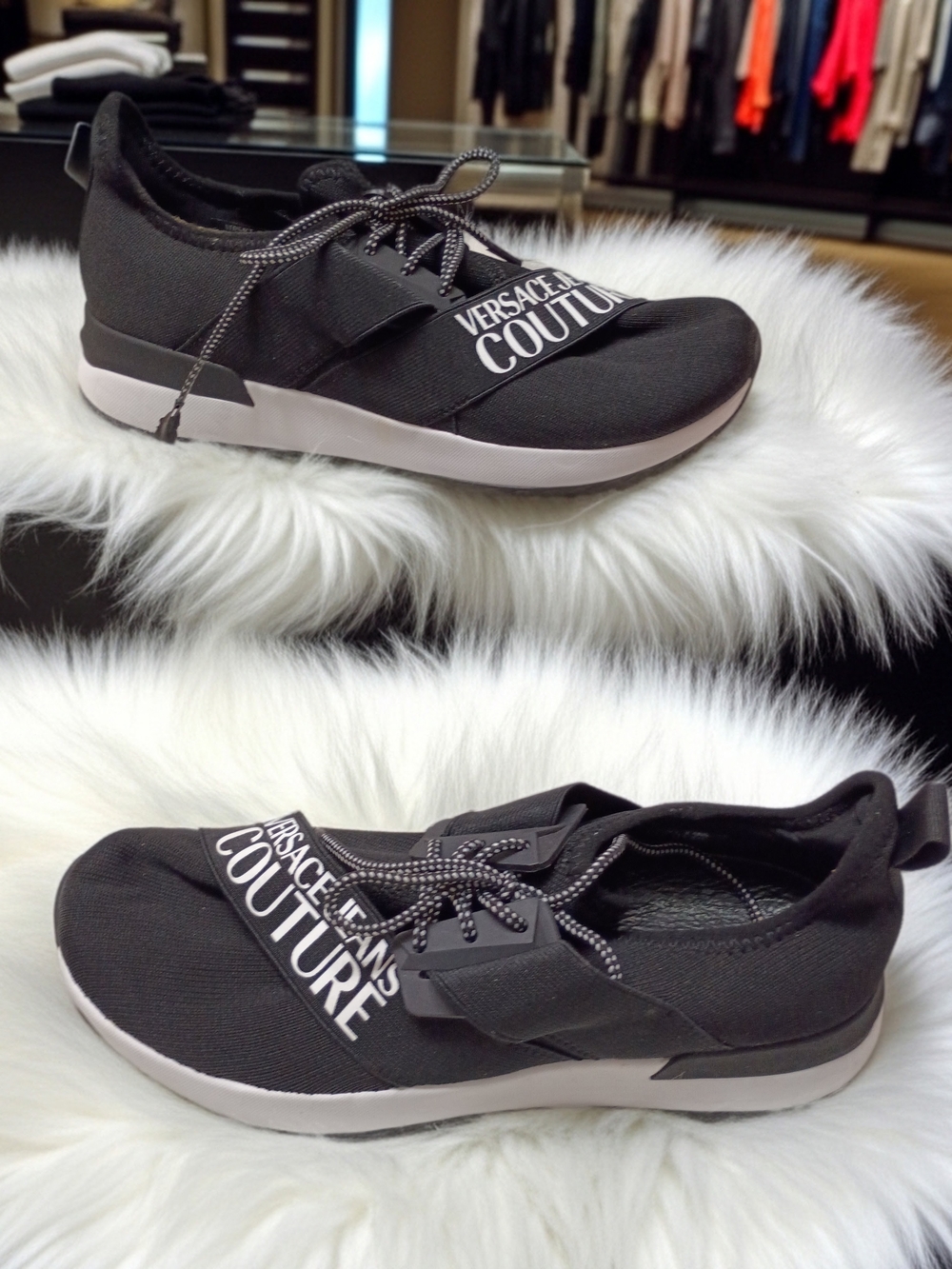 New Versace Jeans Collection Black Knit Logo Lace-Up Sneakers EU 41